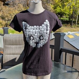 Juniors XL Skull Kitty Cat Black Tshirt Fitted Short Sleeve